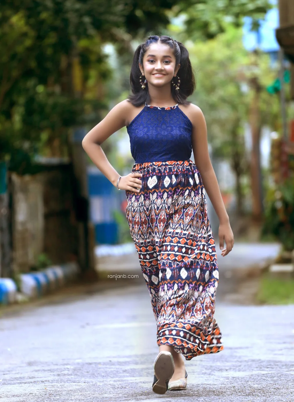 Ridhi Rajak walking during a kids fashion campaign photoshoot for a clothing brand
