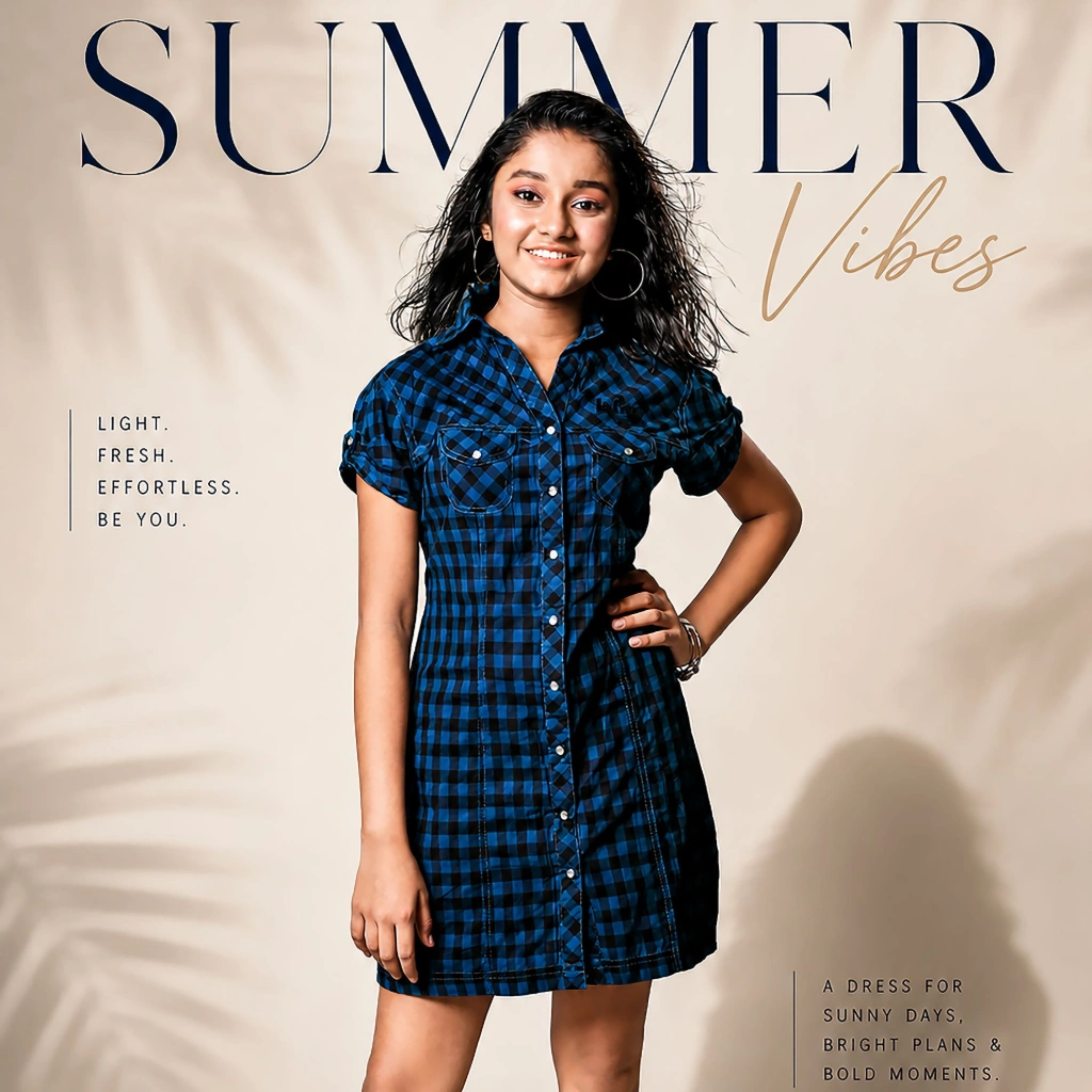 Summer fashion commercial campaign featuring Ridhi Rajak Ridhi Rajak featured in a summer fashion commercial advertisement campaign for a contemporary clothing brand