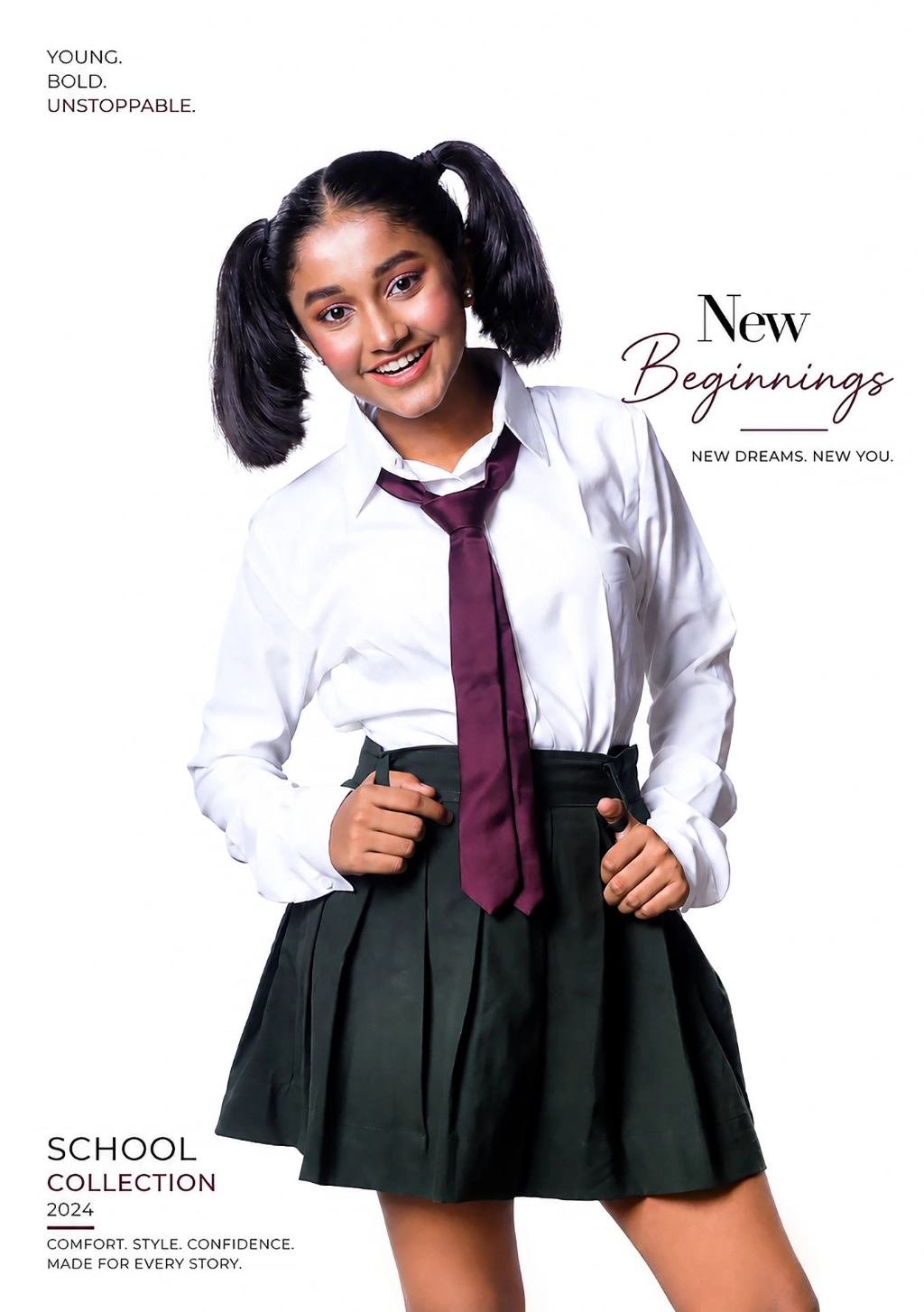 School uniform commercial advertisement campaign featuring Ridhi Rajak Ridhi Rajak featured in a professional school uniform commercial advertisement campaign for a children's fashion brand