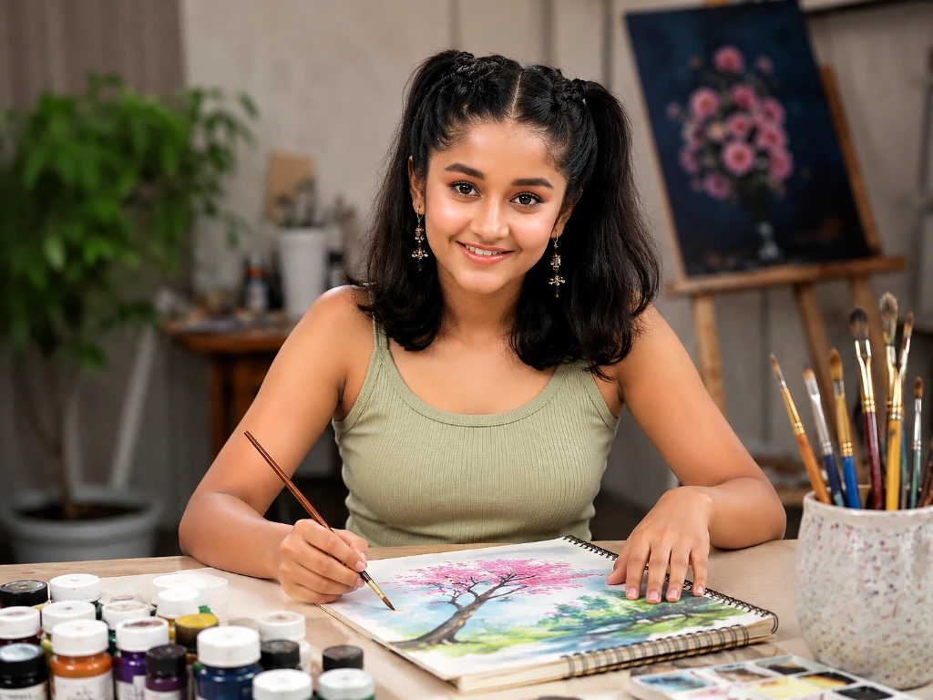 Ridhi Rajak painting a creative artwork in an indoor art studio