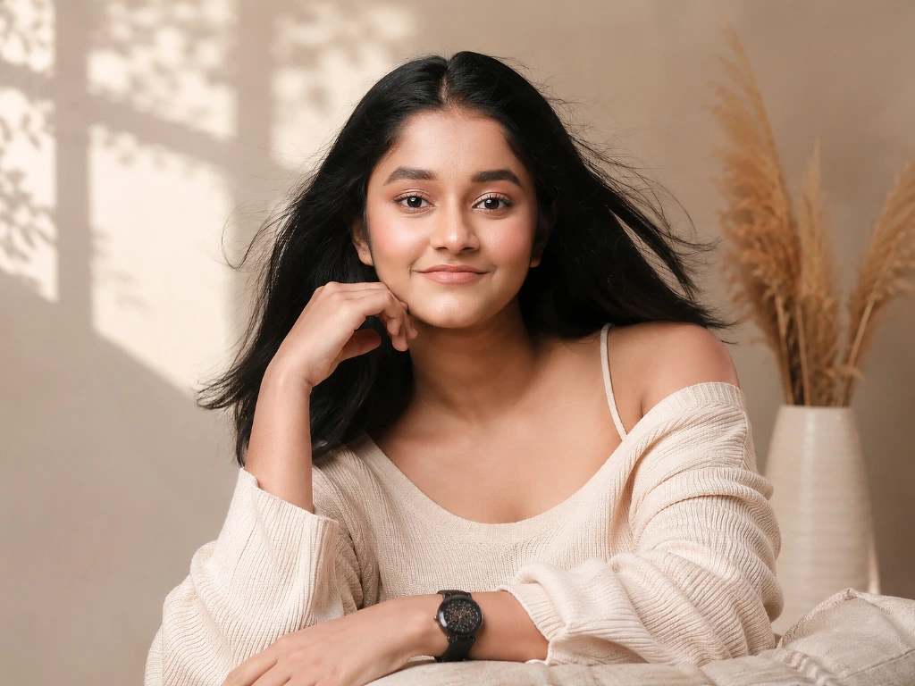 Ridhi Rajak during her first professional portfolio shoot with natural makeup
